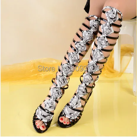 Free shipping knee length women flats summer sandals boots New 2014 designer party shoes Size 35-43 | Обувь