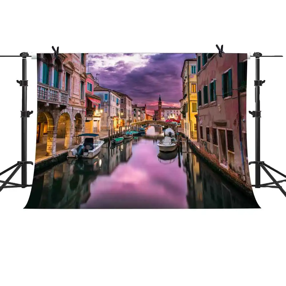 

MTMETY Venice Landscape vinyl Backdrop Purple Color of European Building Background Video Studio Photography Props