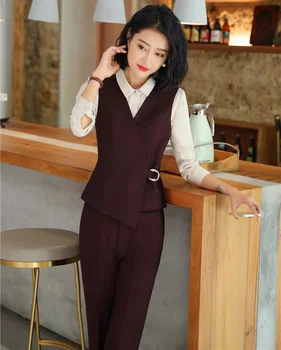 

Formal 3 Piece Blazers Suits With 3 Piece Tops And Pants And Blouses Ladies Office Work Wear Vest Coat & Waistcoat Pants Suit