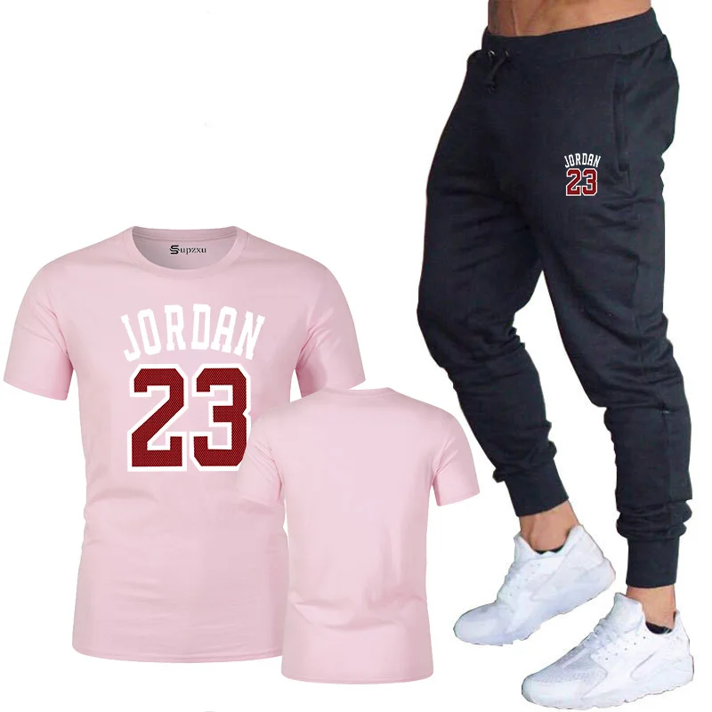 

New casual suit men's summer quality couple sportswear cotton printing Jordan 23 T shirt + trousers two-piece fashion clothing