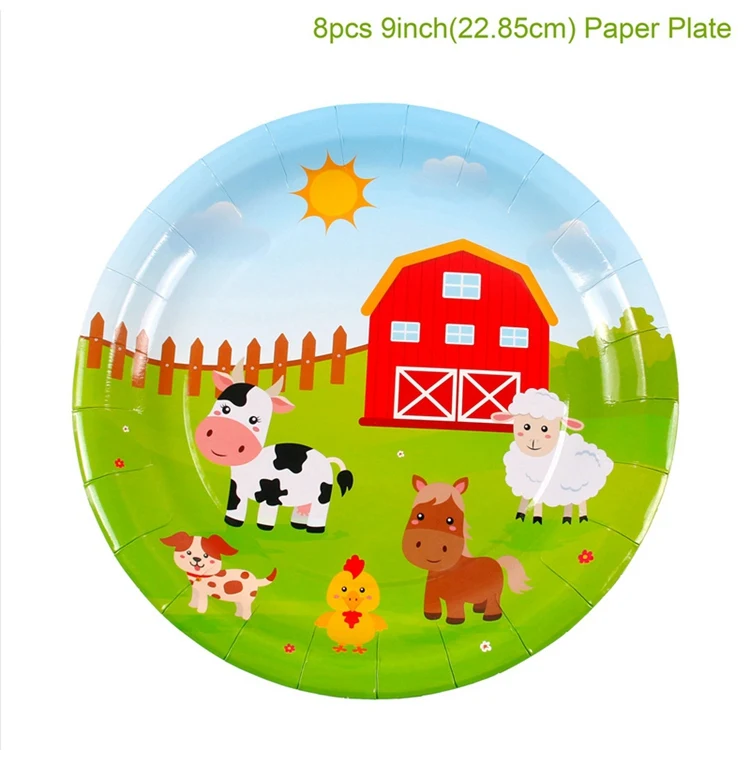 FENGRISE Farm Animal Birthday Party Supplies Safari Party Paper Napkins Jungle Birthday Disposable Tableware Jungle Party Plate - Цвет: 9inch Plates