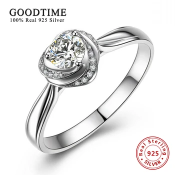

Romantic Flower Heart Zirconia Wedding Rings for Women Real 925 Sterling Silver Engagement Jewelry Ring Anillo Bague GTR010