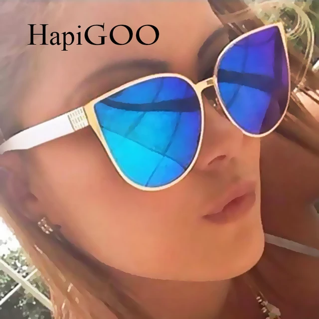 HapiGOO 2016 Новый Негабаритных Cat Eye Солнцезащитные Очки Женщины Летняя Мода Стиль Большой Размер Кадра Зеркало Солнцезащитные Очки Женский Óculos UV400