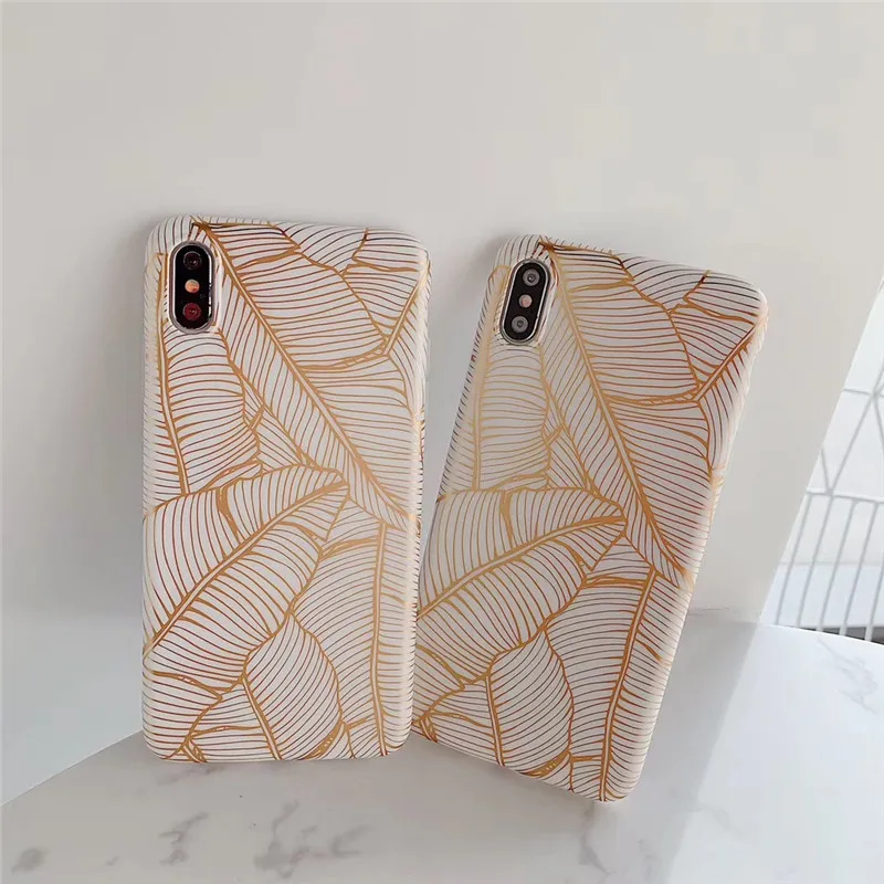 

Fashion Soft TPU Phone Case for iPhone X XS MAX XR Gold Banana Leaf Scrub Back Cover for iPhone 7 8 6 6s Plus Accessories Case