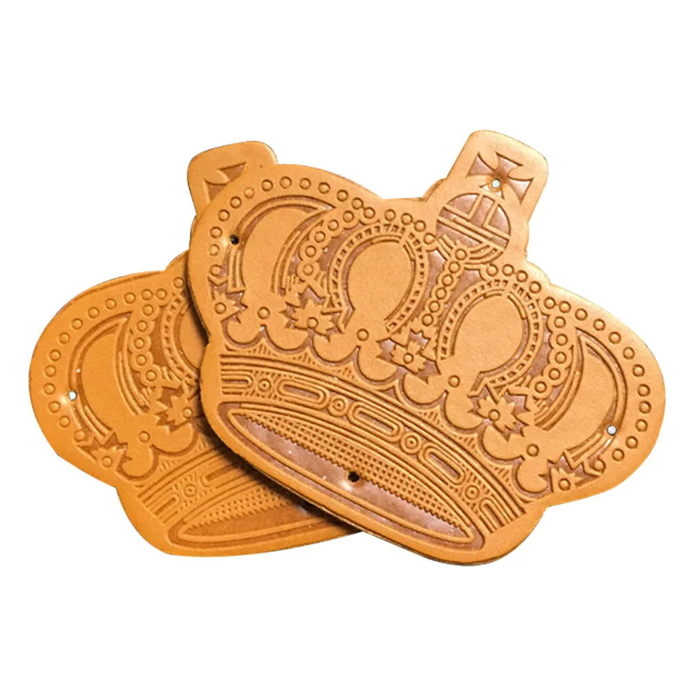 

DIY craft supplies Crown hand made PU leather labels for shoes bag leather badge handmade tags for leather craft accessories