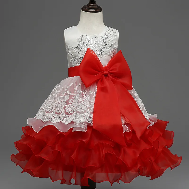 

C00272 Wholesale Europe and America Spring and Summer Sequin embroidery Dress Bowknot Multi-layer Puff Flower Girl Dress
