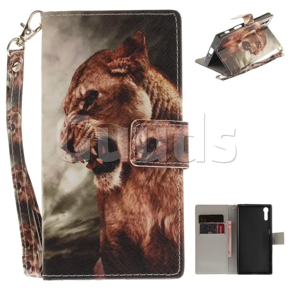 Majestic Lion Hand Strap Leather Wallet Case for Sony Xperia XZ