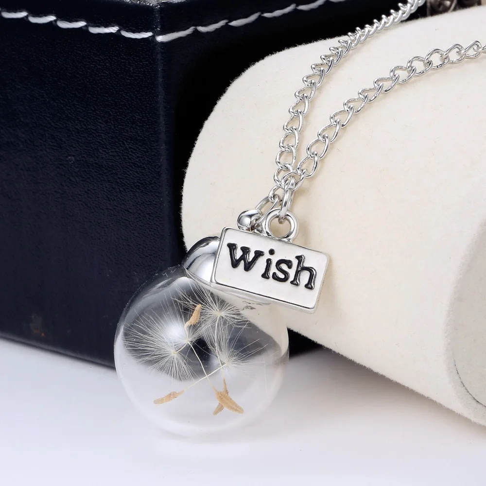 

Water Drop Bottle Botanical Pendant Necklace For Women Free Shipping bottle Necklace Real Dandelion Seeds