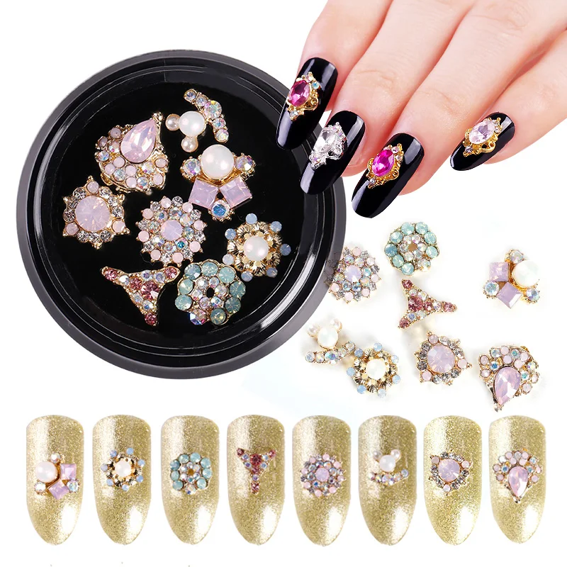 

Blueness 1 Box Round Rhinestones For Nail Art Decorations Wheel 8 Mix Design Glitter Crystals Gold&Silver Alloy Supplies JH496