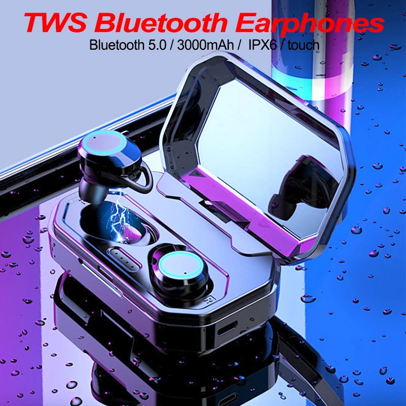 

TWS Bluetooth 5.0 Earphones Waterproof Earbuds Touch Control Auto Pairing Wireless Sports Earbuds With 3000mAh Charging Box