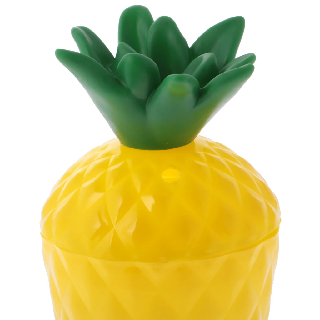 6x Plastic Tropic Pineapple Drinking Cup & Straw Hawaii Luau Beach Party Decor