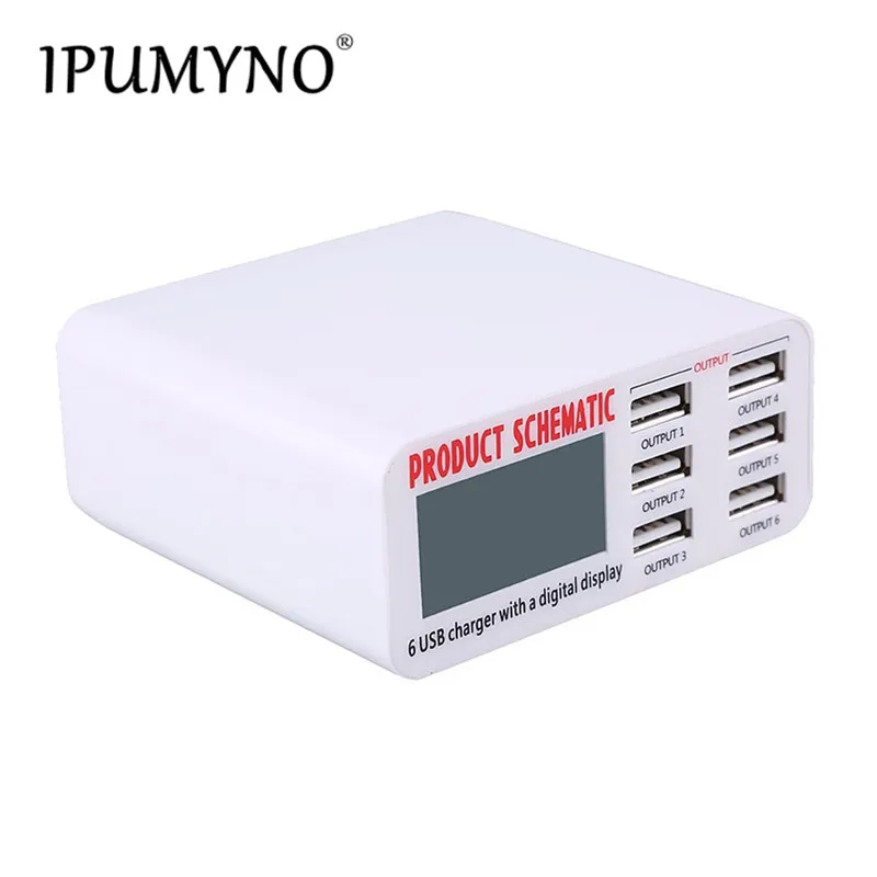 IPUMYNO 6 портов USB зарядное устройство 30 Вт ЖК дисплей в режиме реального времени