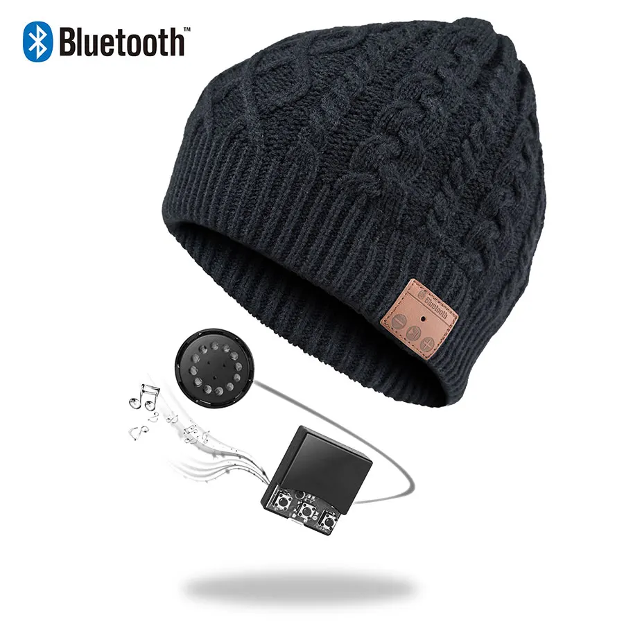 Bluetooth Beanie стерео наушники беспроводные Handsfree Skullies вязаная шапка зима спортивные головные уборы моющиеся кепки наушники Музыка Аудио - Цвет: 004B-black