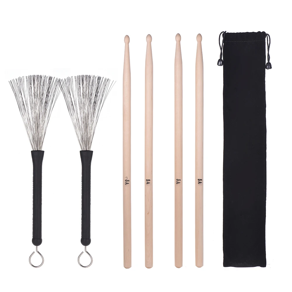 Buy 2 Pairs 5A Drum Sticks + 1 Pair Drum Wire Brushes