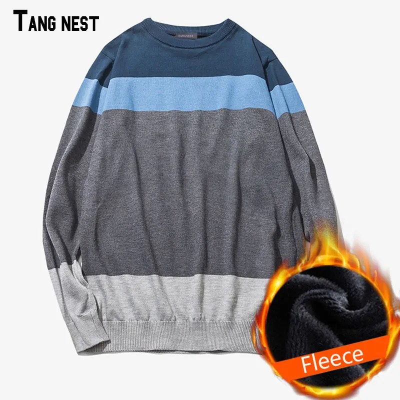 TANGNEST/Для мужчин пуловеры 2019 Новое поступление Для мужчин Повседневное мягкий полосатый теплый свитер мужской свитер руно Slim Fit пуловер M-5XL