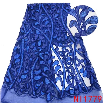 

Royal Blue African French Tulle Lace with Sequins High Quality Nigerian Mesh Net Lace Sequins Lace Fabric for Wedding NI1779
