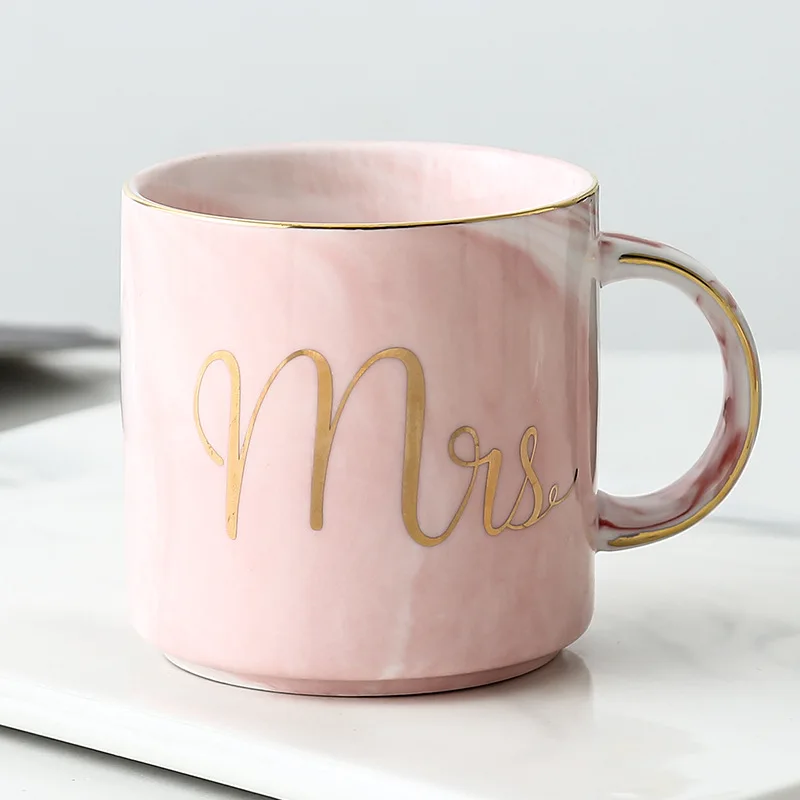 Роскошная розовая Золотая керамическая мраморная кофейная кружка Mr Mrs свадебные