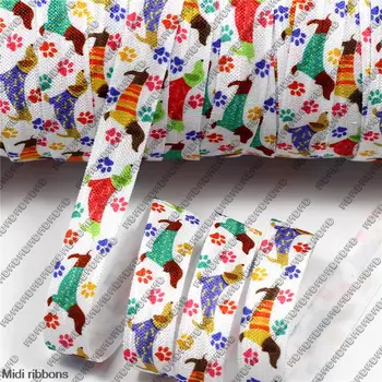 

MD150922-25-2226 New Arrival 5/8" 16mm 50 Yards Dachshund Dog Printed Elastic Ribbon Pets Supplies DIY Bow Dog Chain DIY