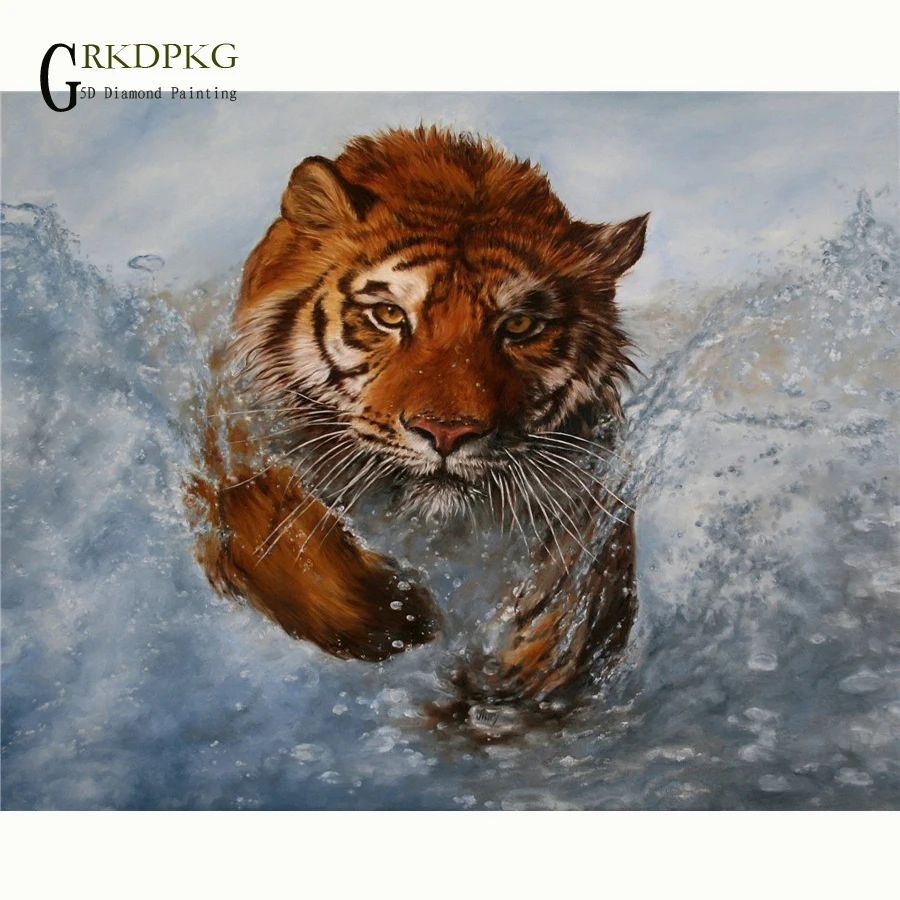 GRKDPKJ 5d алмазная картина тигра swimmin полностью квадратная Алмазная вышивка