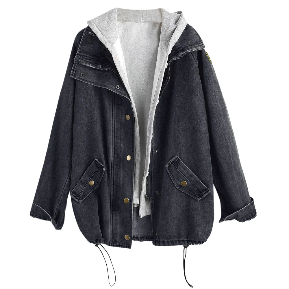 AZULINA Plus Size Buttons Hooded Denim Jacket Jeans Jackets Women Coat Spring Outwear Pockets Wide-Waisted Ladies Tops Overcoat AZULINA Plus Size Buttons Hooded Denim Jacket Jeans Jackets Women Coat Spring Outwear Pockets Wide-Waisted Ladies Tops Overcoat