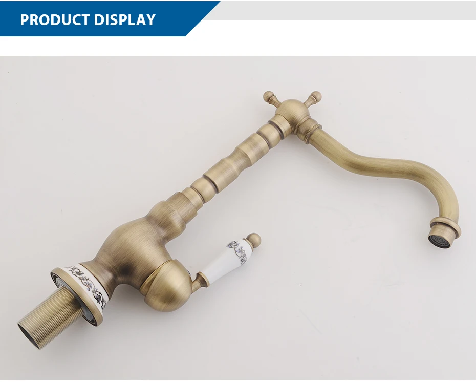 Gisha Antique Brass Kitchen Faucet Hot&Cold Mixer Tap Single Hole Bathroom Faucet Rotatable crane  porcelain handle 2G1005