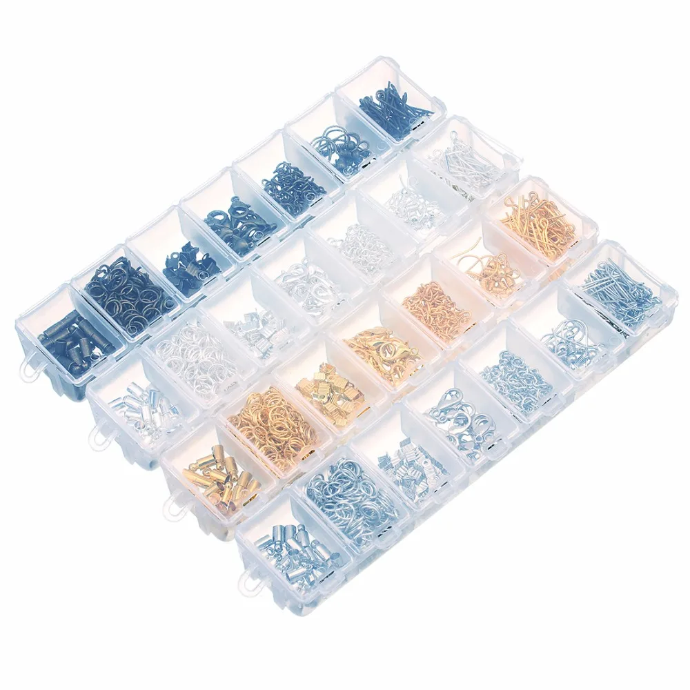 

LOULEUR 240pcs/lot Antique Blue/Gold Color Jump Rings Lobster Clasps Link Beads Caps For DIY Jewelry Making Findings Connector