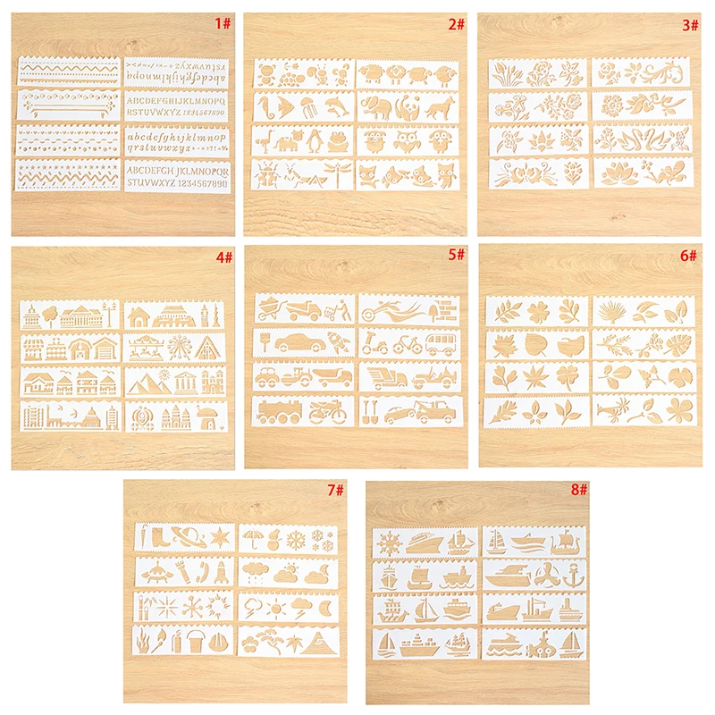 8Pcs//set Bullet Journal Stencil Set plastic planner DIY drawing template diary