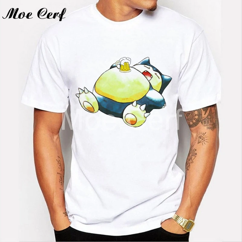 Nuevas Camisetas de dibujos animados Pokemon Ash y Pikachu llevar en Snorlax dormir en Pokemon camiseta Homme Unisex Camisetas Tops L1-R-32