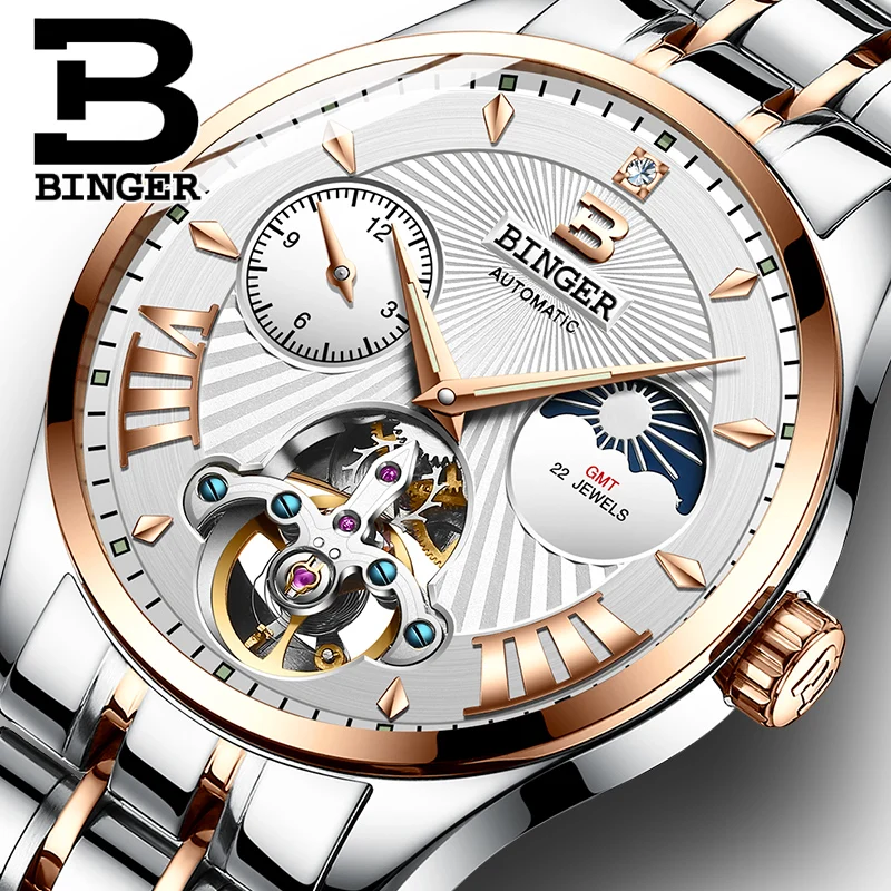 Часы со скелетом Switzerland BINGER Tourbillon мужские часы с сапфировым покрытием