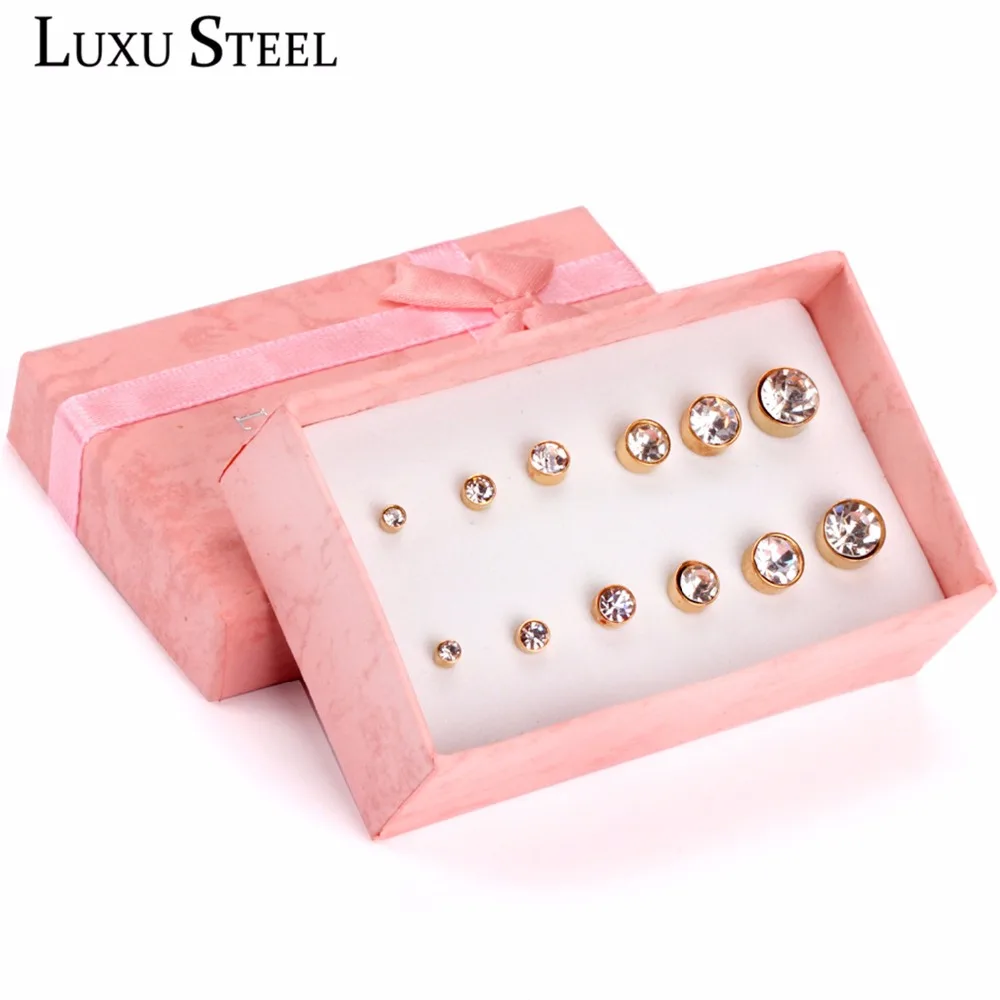 

LUXUSTEEL Multiple Size Jewelry Anti Allergic Stainless Steel Earrings Set Unique Style Gold Color Stud Earrings Brincos