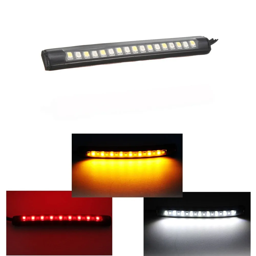 

Motorcycle Turn Signal Light Strip Tail Brake Stop License Plate Light Flexible Waterproof Integrated 17SMD LED Red Yellow Color