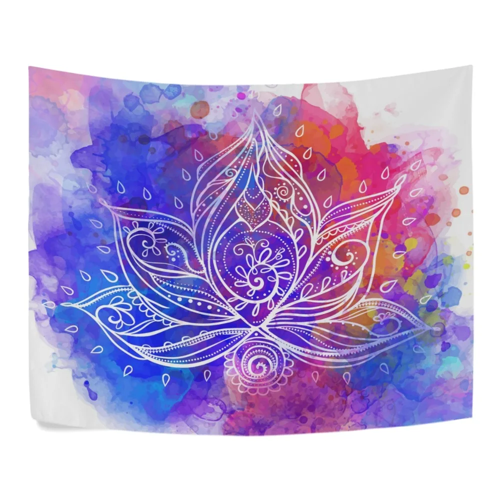 New Bohemia Style Lotus Flower Geometric Wall Tapestry Dorm Throw Bedroom Room Decorative Window Doorway Hanging Curtain
