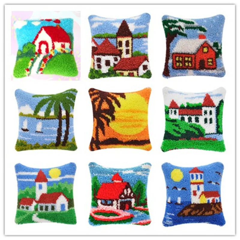 Cushion Latch Hook Kit Pillow Mat DIY Craft House 42CM by 42CM Cross