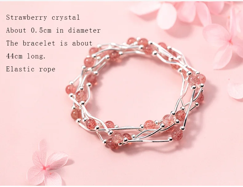 925 пробы Серебряный многослойный клубничный натуральный кристалл браслеты для женщин счастливый подарок ювелирной дружбы для девочек