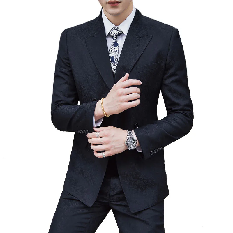 MOGU мужской модный костюм в стиле ретро чистого цвета, мужские в английском стиле, приталенный Повседневный Блейзер, Свадебный костюм, 3 предмета, 3 цвета