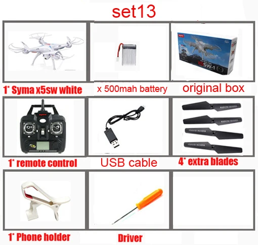 SYMA X5SW/X5SW-1 fpv Квадрокоптер WiFi Дрон с камерой Безголовый в реальном времени Радиоуправляемый вертолет игрушки - Цвет: set13