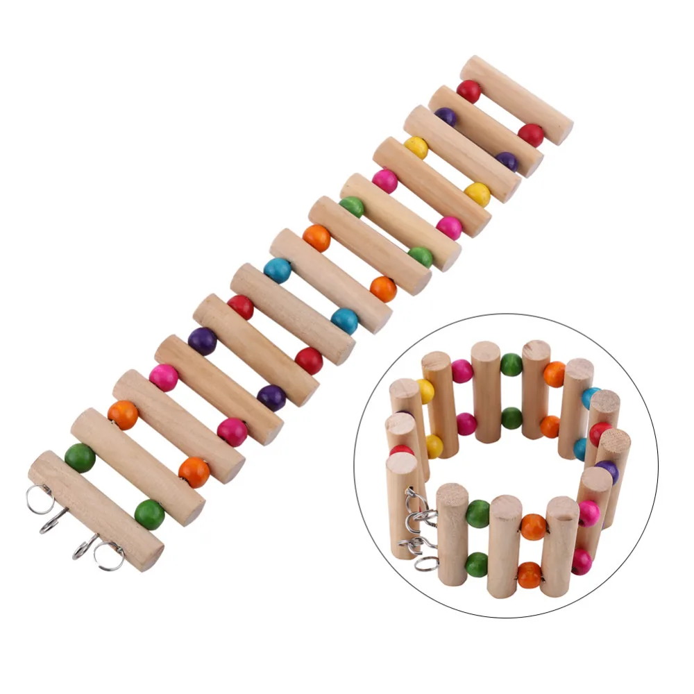 1Pc 5 Ladder Natural Wooden Bird Toys Birds Pets Parrots Ladders Climbing Toy Hanging Bridge Colorful Balls