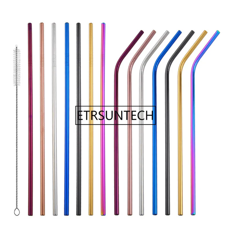 

Free shipping 400Pc High Quality Colorful Straw 304 Stainless Steel Straws Reusable Bent Metal Drinking Straw with Cleaner Brush