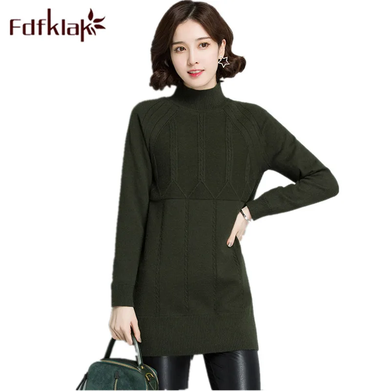^*Best Offers Fdfklak Red/Black Turtleneck Women Brand Sweaters And Pullovers 2018 Winter Long Female Sweater Knitted Pullover Woman Q797