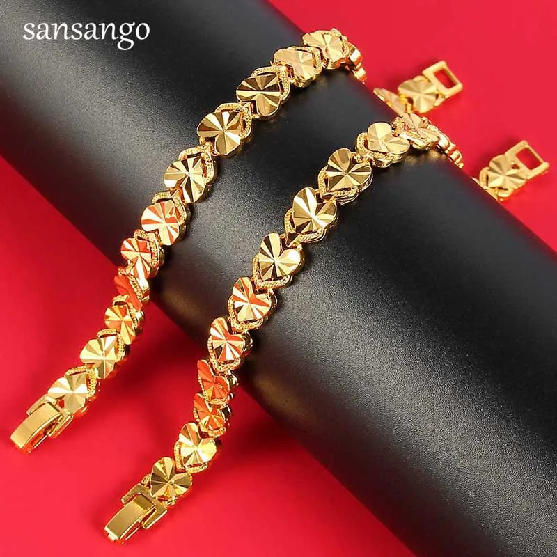 New Arrival Hip Hop 24K Golden Curb Link Chain Bracelet Male Jewelry For Men Women Luxury Bangle Party Gift Wholesale 18cm