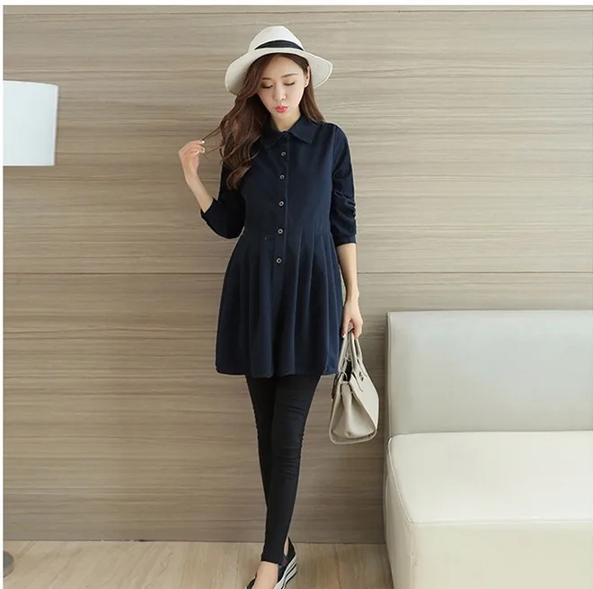 3 Color Formal Office Maternity Dresses for Women Autumn Spring Lapel Corduroy Pregnancy Clothes for Pregnant Women