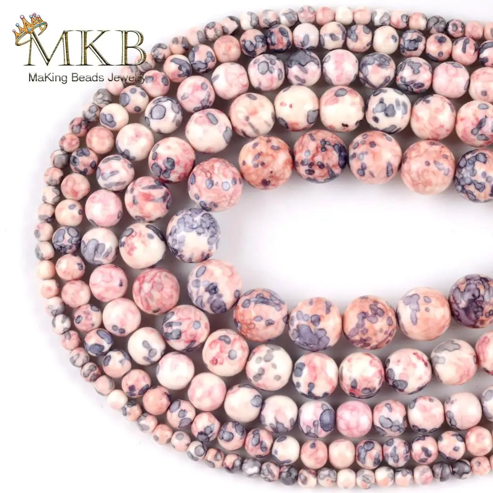

Wholesale Natural Light Pink Purple Rain Stone Beads For Jewelry Making 4mm-10mm Round Beads DIY Handmade Bracelet Necklace 15"