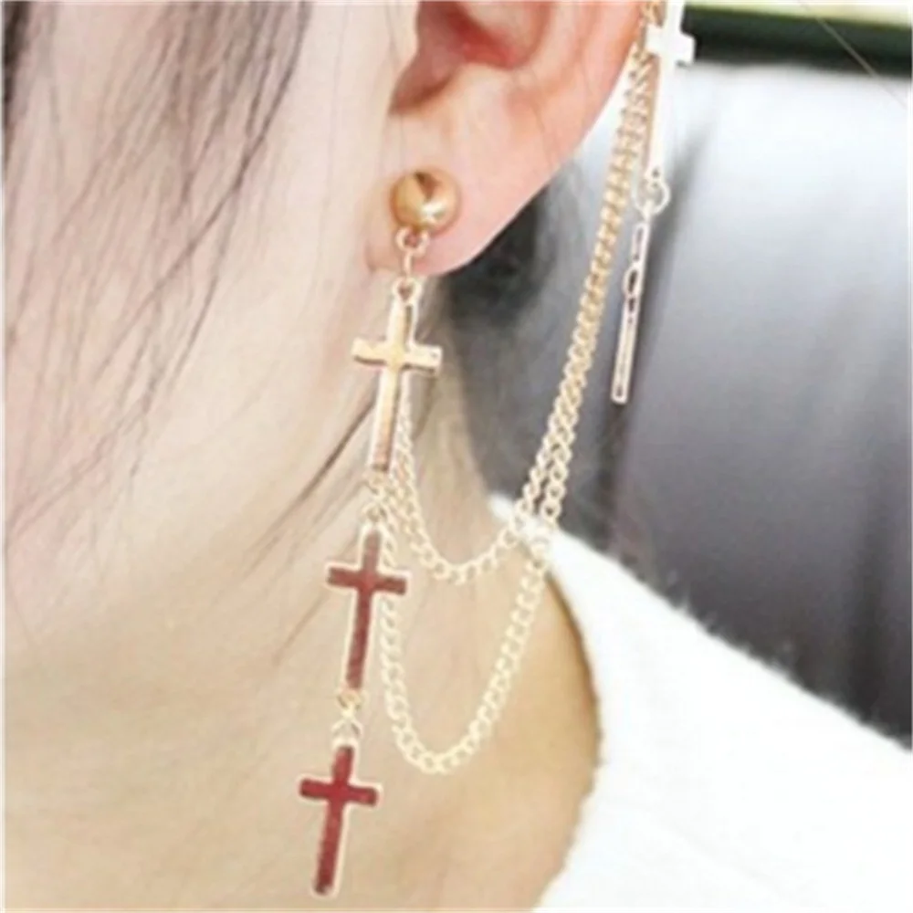 1 Pcs Gripping Rock Punk Crosses Tassel Chain Ear Wrap Cuff Clip
