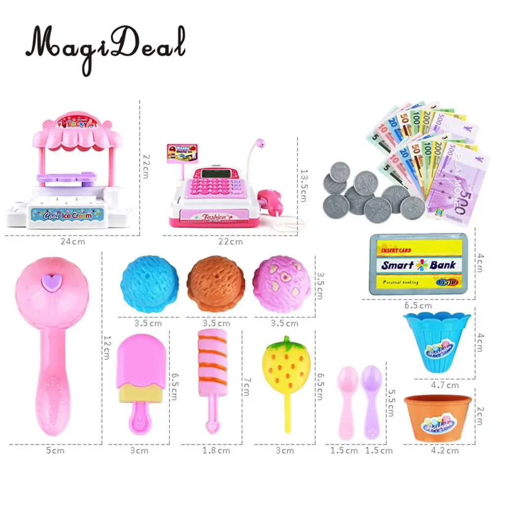 MagiDeal Top Sale 1Set Simulation Ice Cream Store Cash Register for Kids Children Girls Pretend Play Toy Birthday Gift