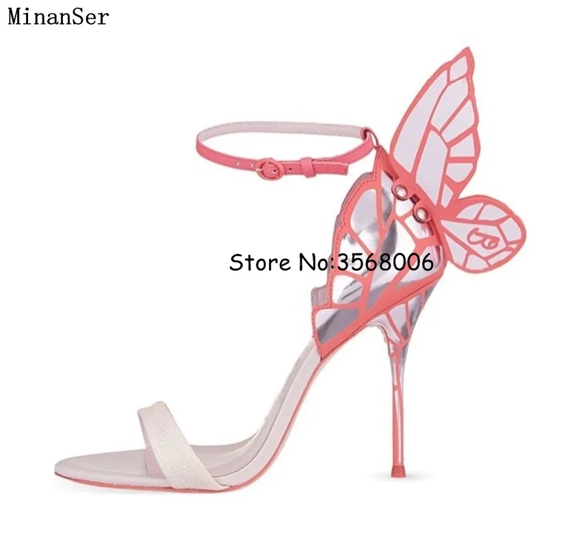 Новейшая модель; кожаные босоножки с металлической вышивкой; туфли-лодочки с крыльями ангела; Свадебная обувь; босоножки на высоком каблуке с ремешком вокруг щиколотки и бабочкой; модельные босоножки - Цвет: picture 9