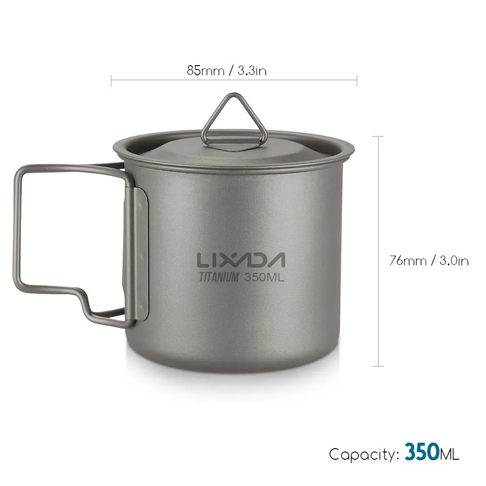 Lixada Ultralight Titanium Cup Pot Outdoor Portable Camping Picnic Water Cup Mug with Foldable Handle 300/350/420/550/650/750ml - Цвет: 350 ML