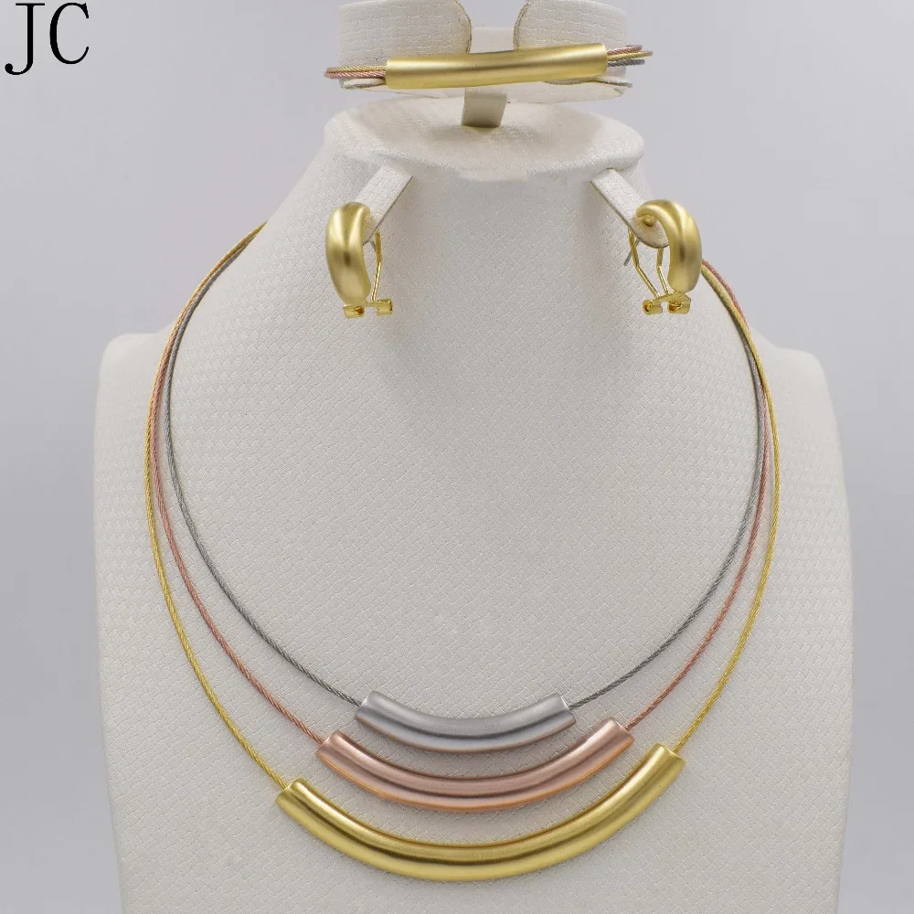 New High Quality set Dubai African 18k real Gold Plated 3color set Fashion Wedding Bridal Costume