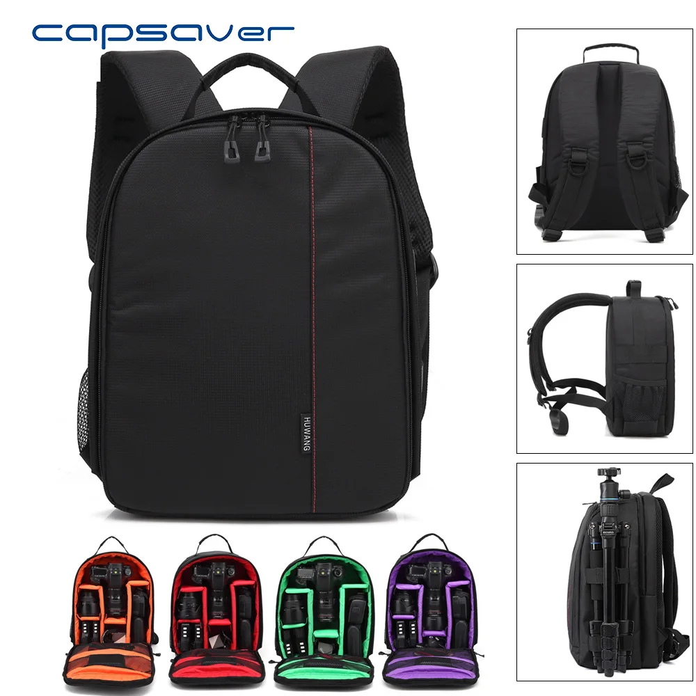 

capsaver DSLR Camera Bag Shoulder Backpack Video Photo 12" Laptop Case Removable Interior Dividers Rain Cover Outdoor Photograpy