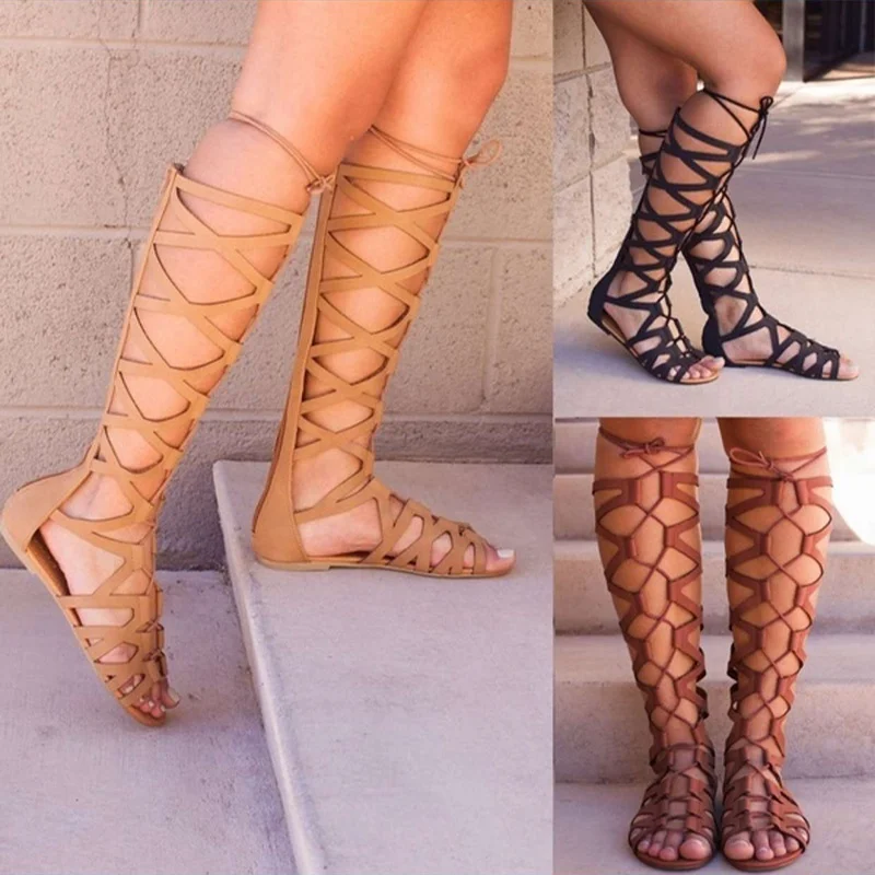

Buzzyfuzzy 2018 New Fashion Summer High Top Gladiator Boots Causal Rome Style Flats Sandals Lace Up Beach Shoes Plus Size