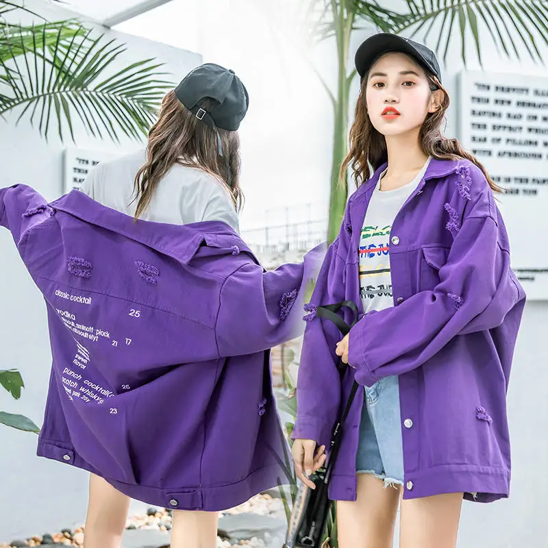 

Denim Jacket Female Autumn 2019 New Fashion Loose Cowboy Women's Clothing Korean Bf Purple Jackets Large Size Short Coat N699
